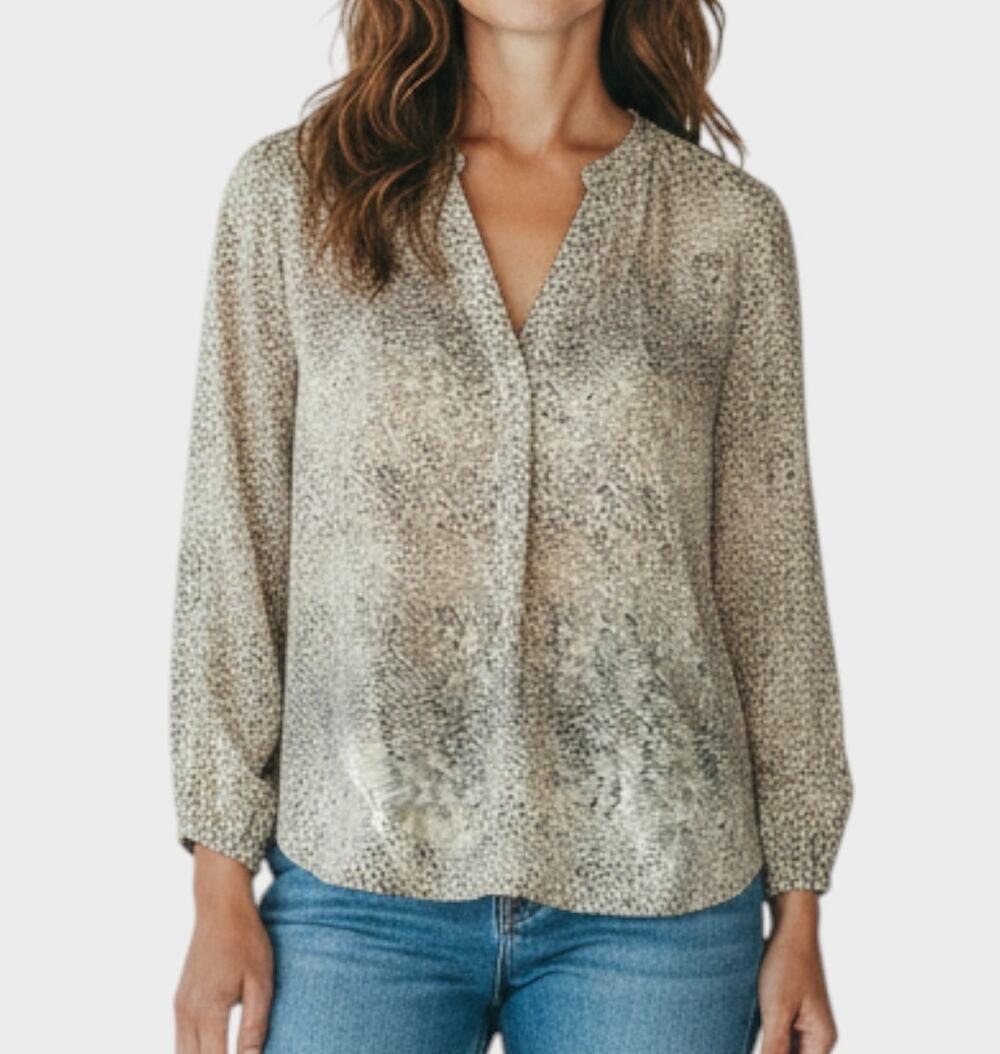 Kenar Medium Brown Snake Print Button Front Long Sleeve Blouse Polyester